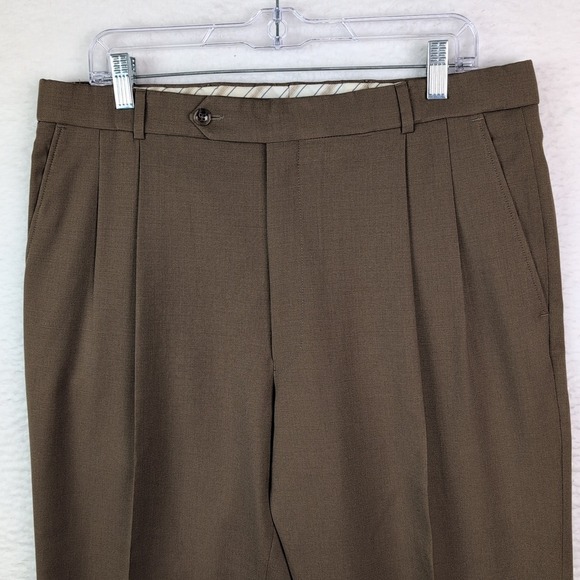 Ballin Pants Mens 36 Brown Super 120s Wool Dress Trousers Pleated Made Canada - Picture 3 of 8